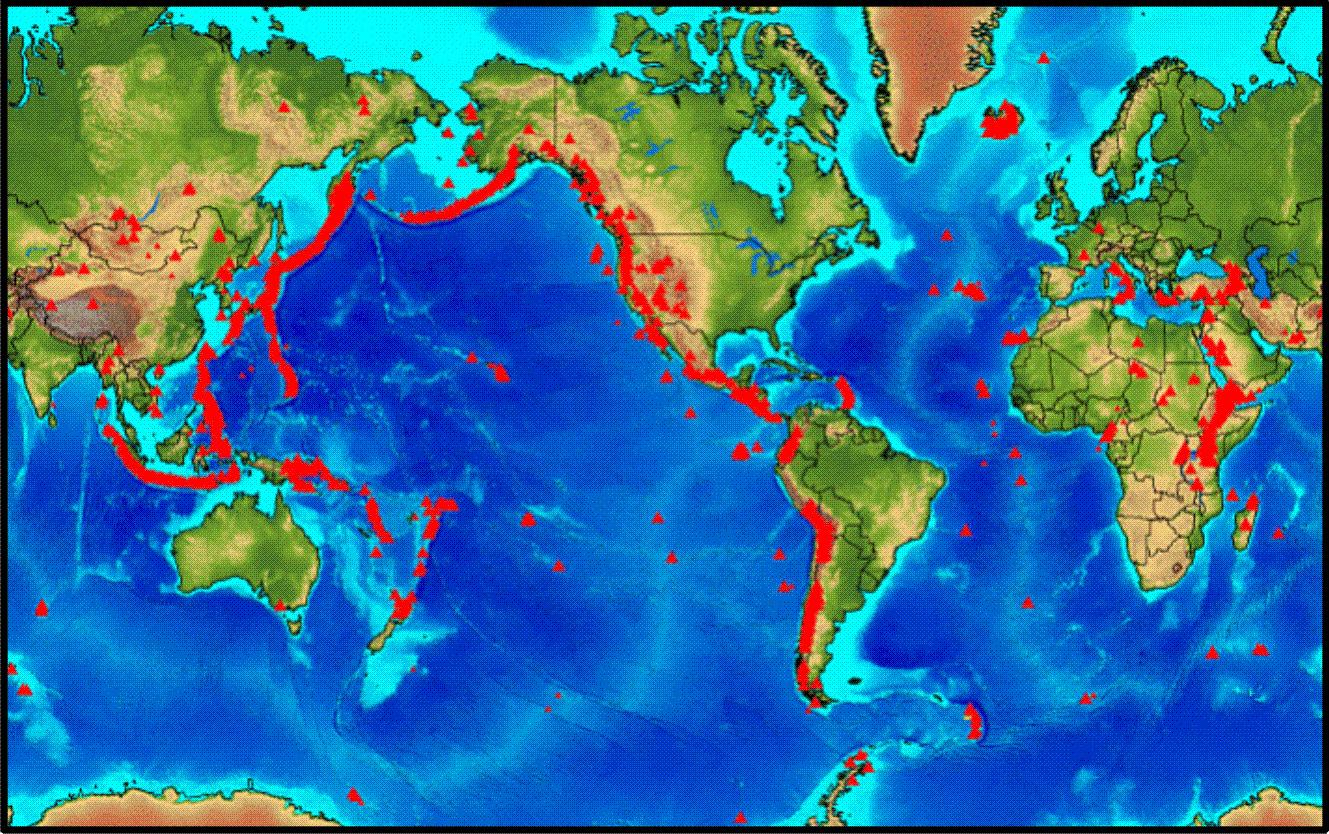 В каких странах крупные вулканы. Тихоокеанское вулканическое огненное кольцо. Карта извержений вулканов.