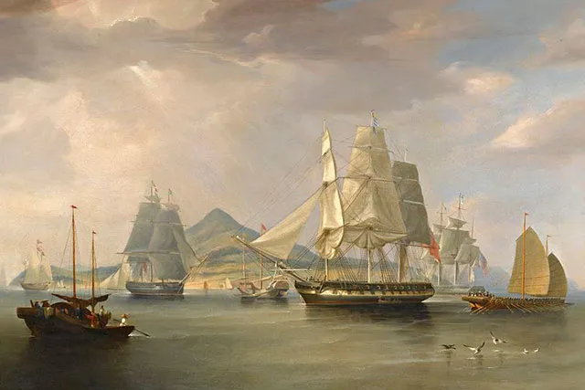 Корабли с опиумом у острова Линдин, У. Хаггинс. 1824 г.