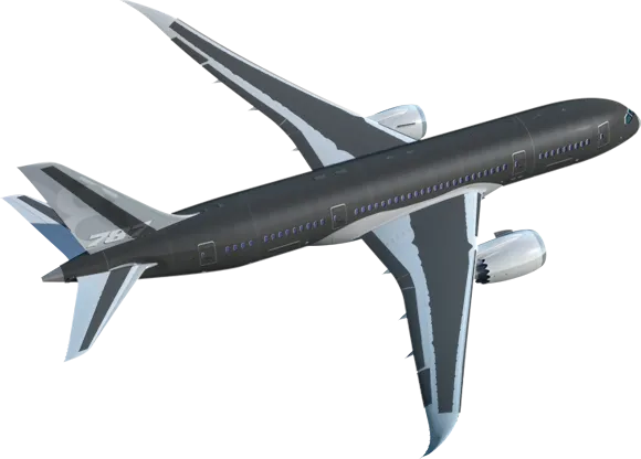 Схема лайнера Boeing-787. Темно-серым цветом выделены детали из углепластика