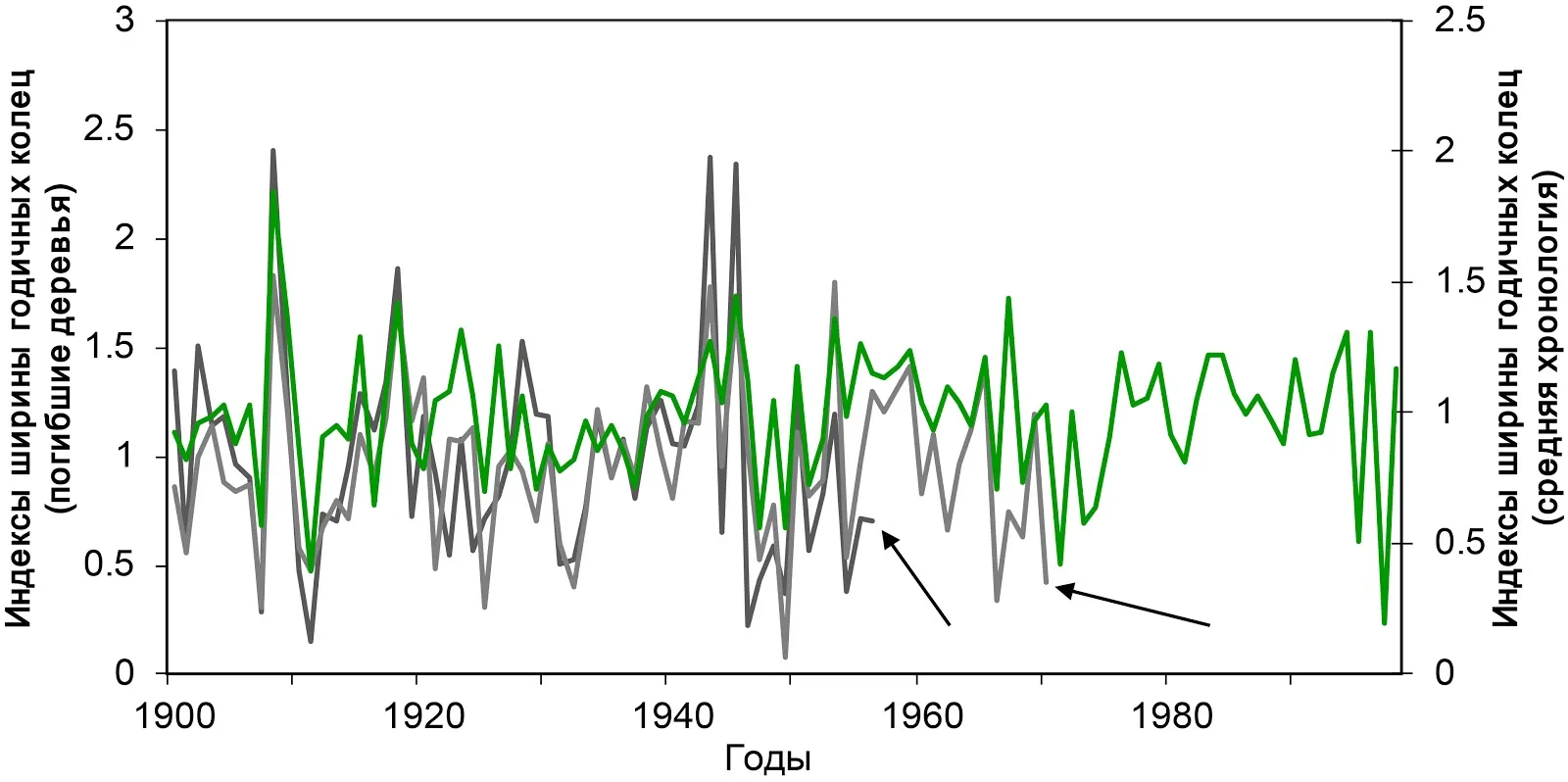 Датировка хронологий по ширине древесных колец с шкалой календарно-датированной