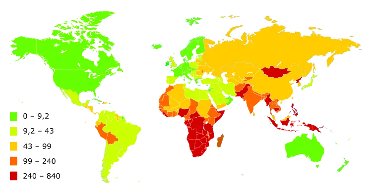 Количество заболевших туберкулезом в мире на 100 тыс. человек