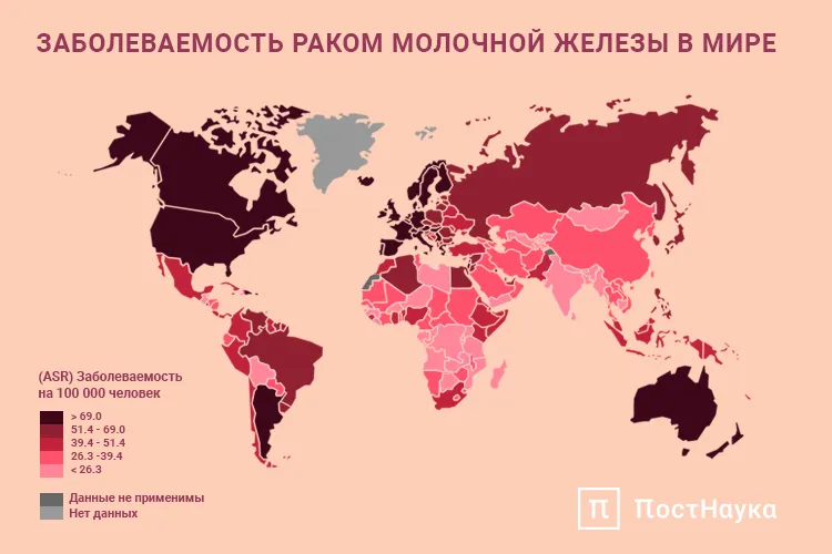 Заболеваемость раком молочной железы в мире