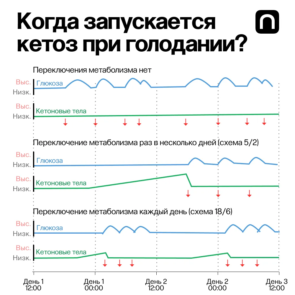 Переключение метаболизма с гликолиза на кетоз происходит и при голодании.