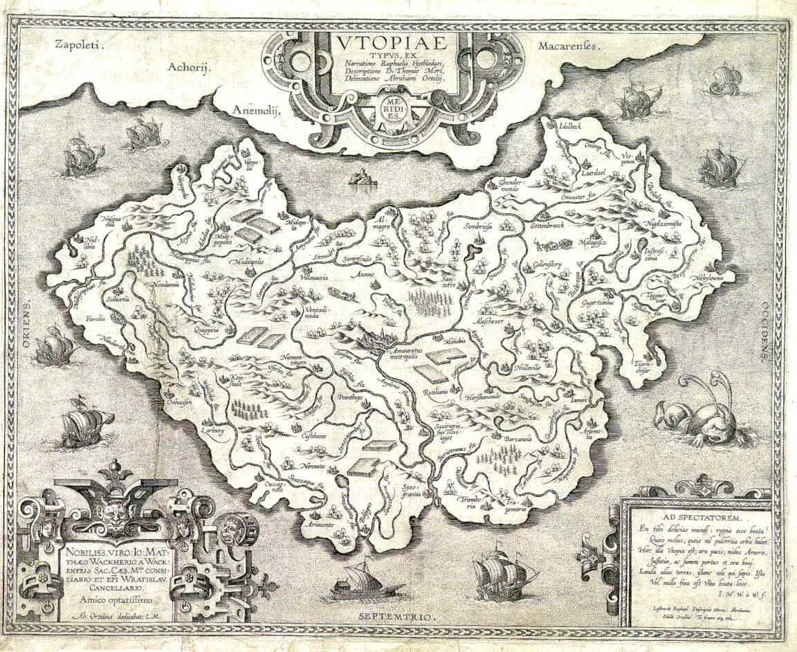 Карта «Утопия» Абрахама Ортелиуса, 1595