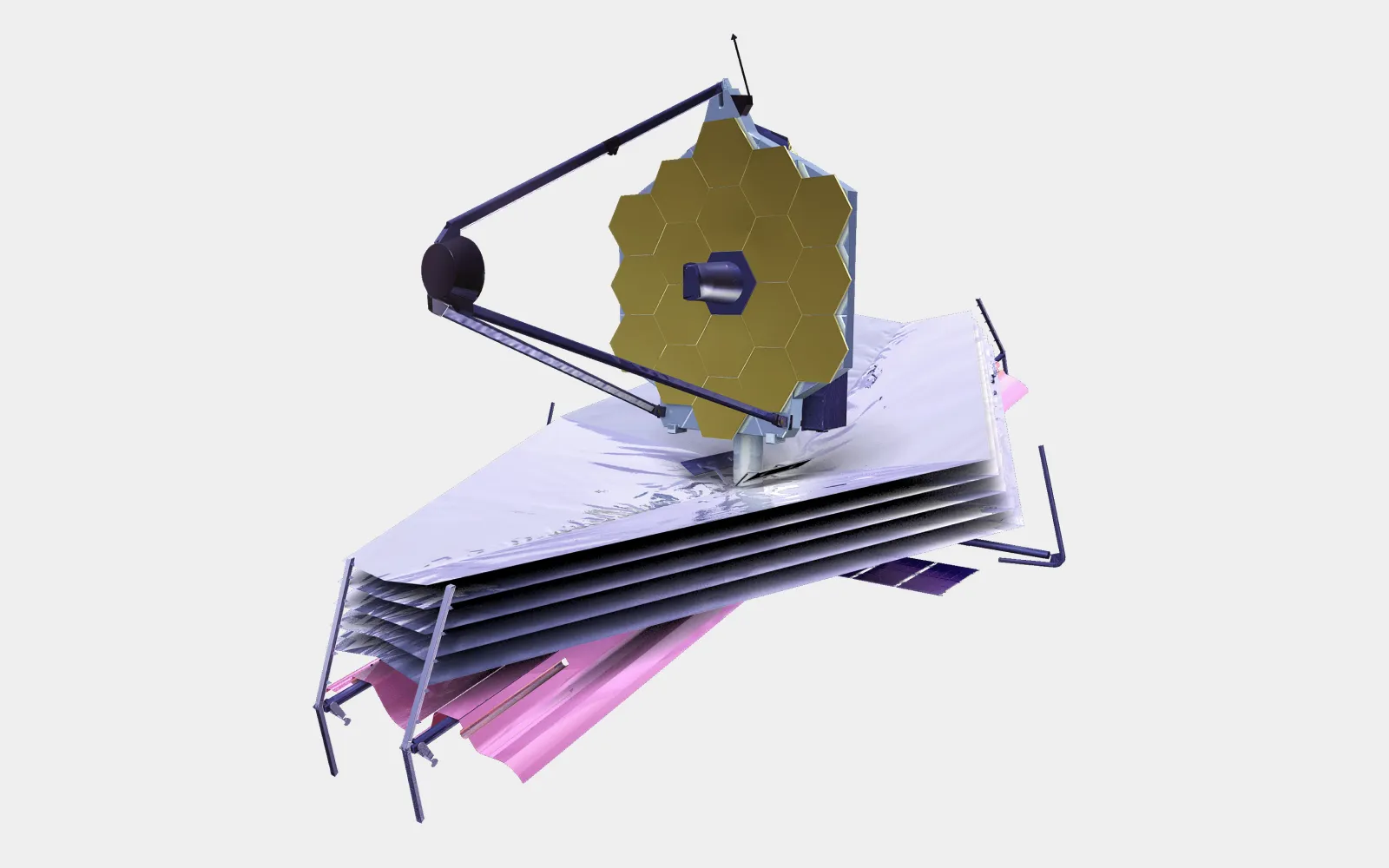3D-модель космического телескопа Джеймса Уэбба с полностью развёрнутыми